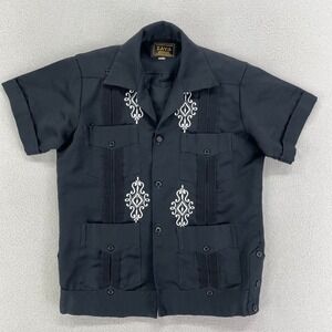 Vintage Zava Guayabera Shirt Little Boy 4T Black Copacabana Short‎ Sleeve Cubano